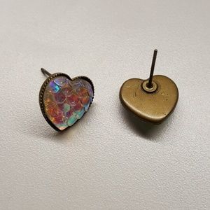 NEW Iridescent mermaid scale heart earring